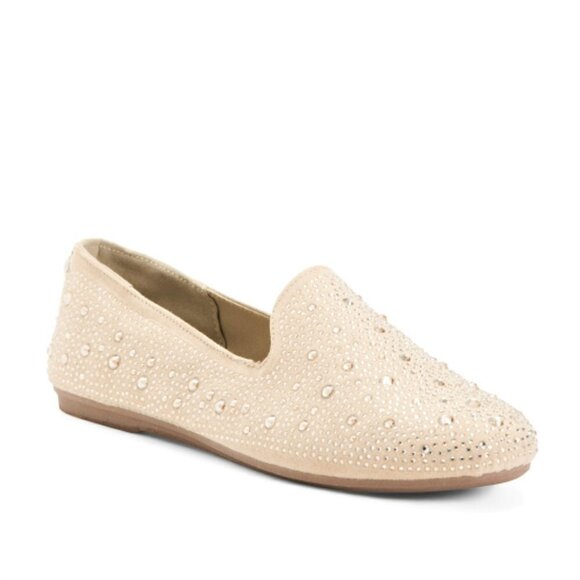 NWT Steve Madden Rhinestone Embellished Slip on Faux Suede Flats Comfort Shoes - Picture 2 of 6
